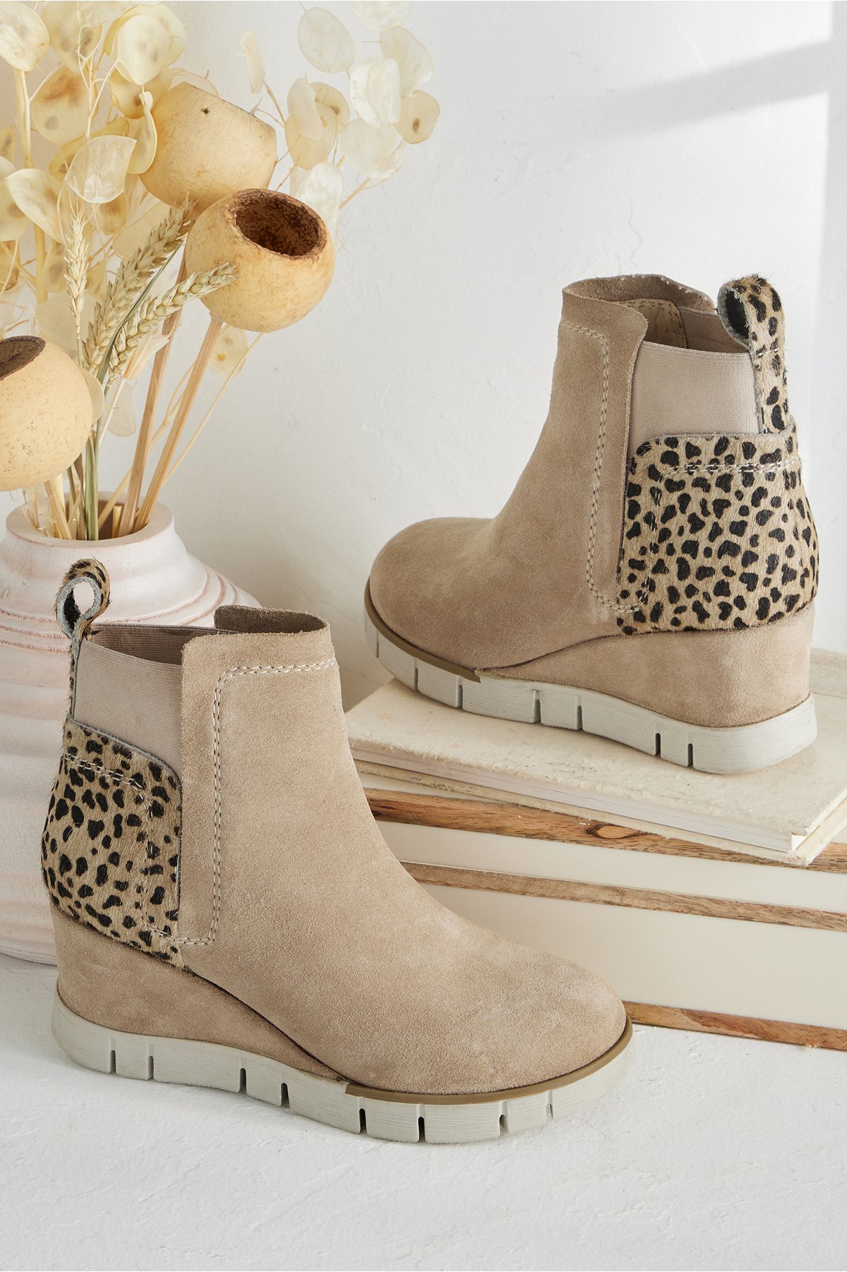 ladies navy wedge boots