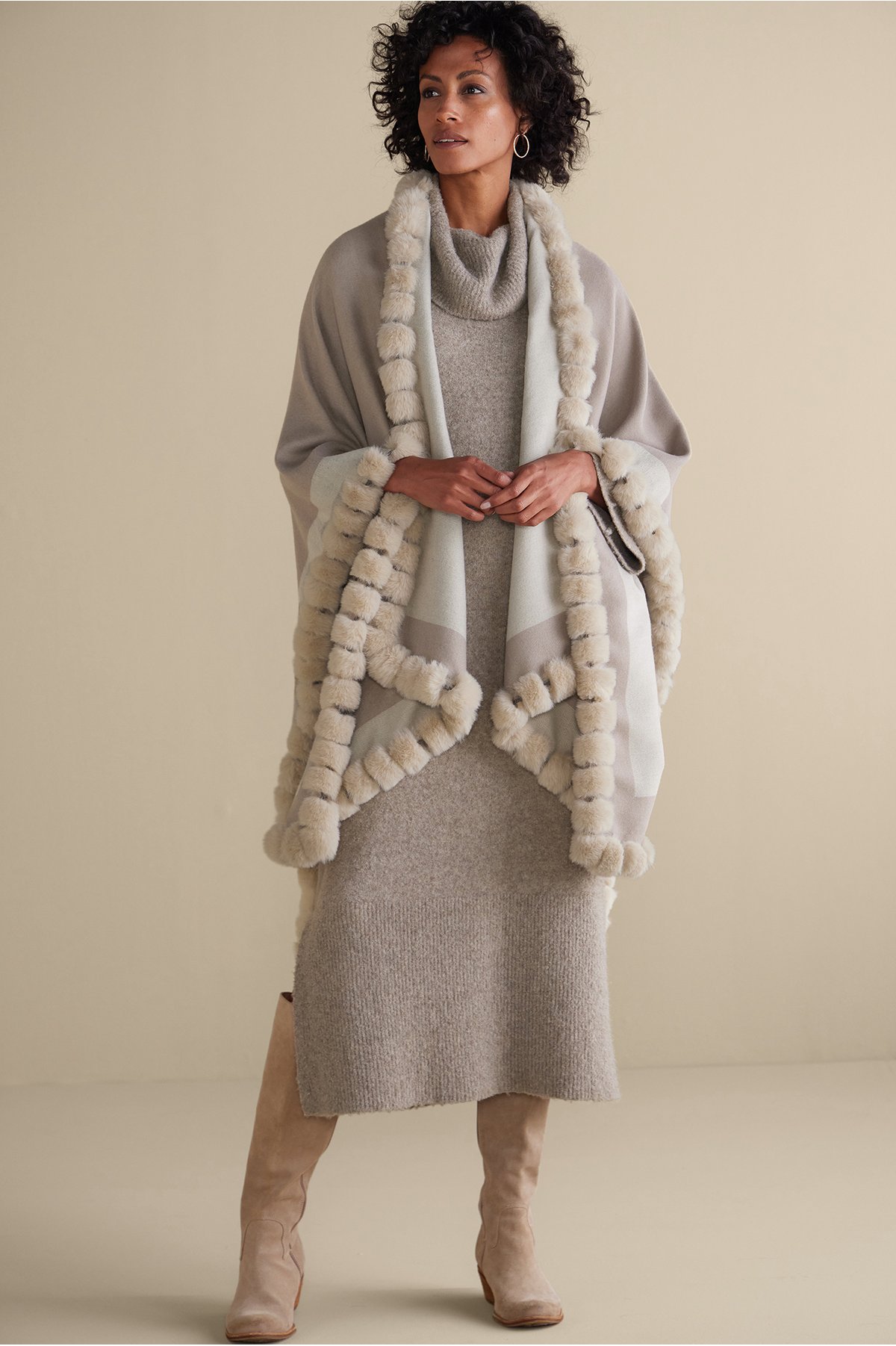 Tilda Faux Fur Trim Wrap Soft Surroundings