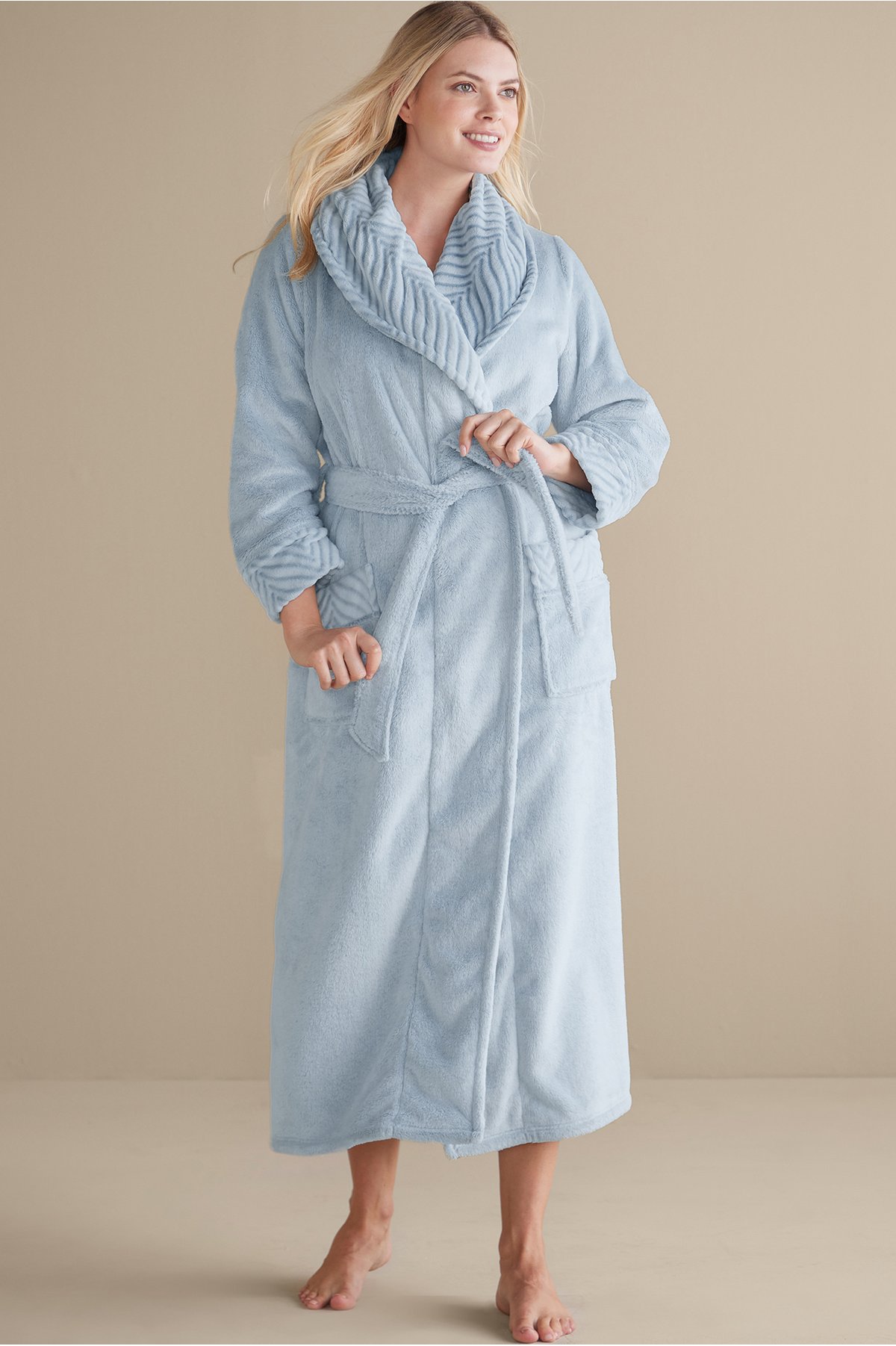 Women's Royal Plush Robe by Soft Surroundings, in Blue Fog size XS (2-4)