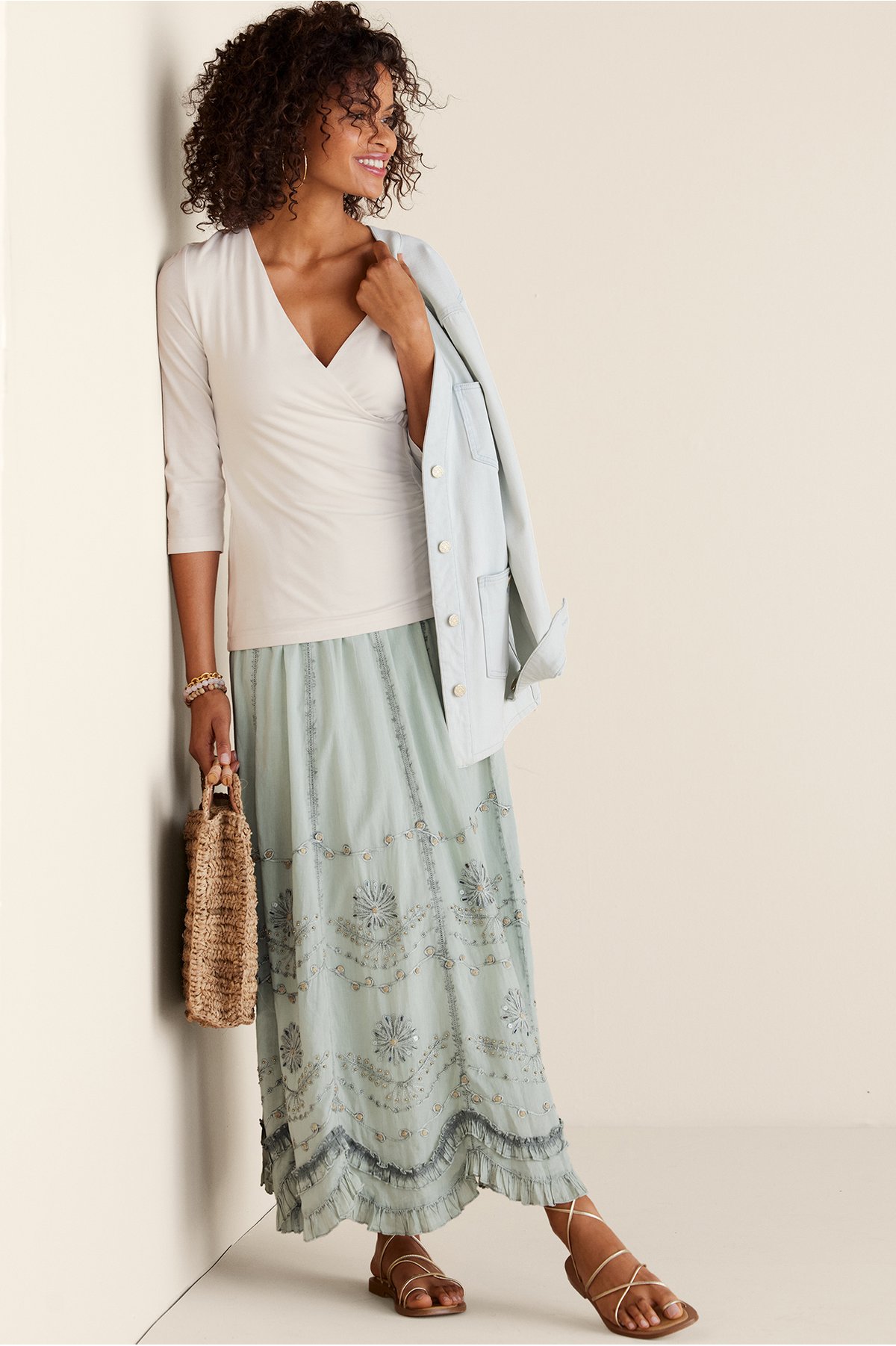 Portia Skirt Flowy Embroidered Scalloped Skirt Soft Surroundings