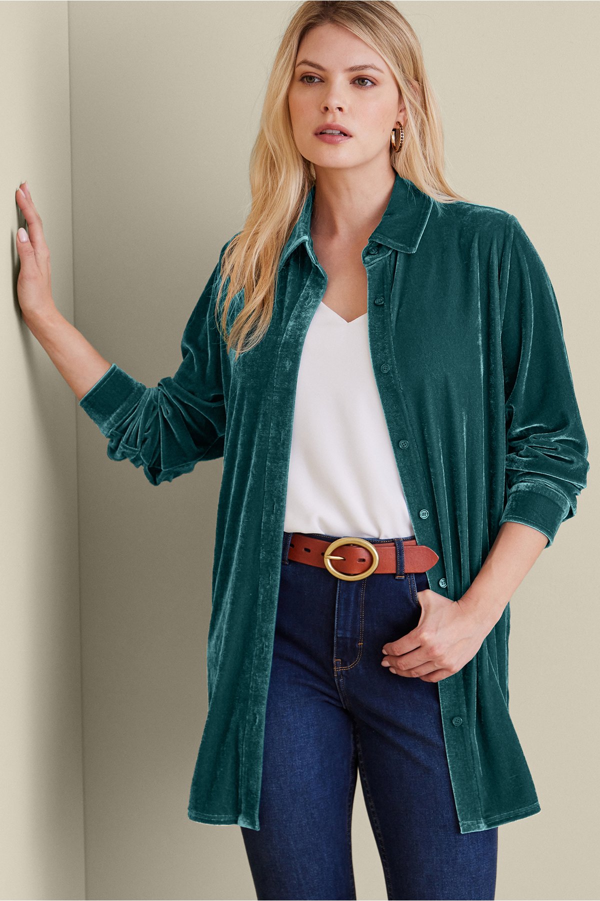 Velvet Boyfriend Tunic Shirt - Womens Stretch Velvet Shirt | Soft ...