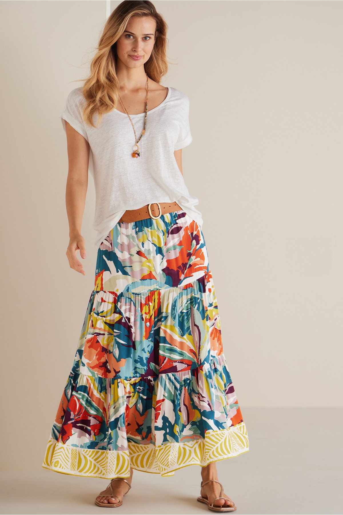 Kara Skirt - Abstract Fluid Tiered Skirt | Soft Surroundings