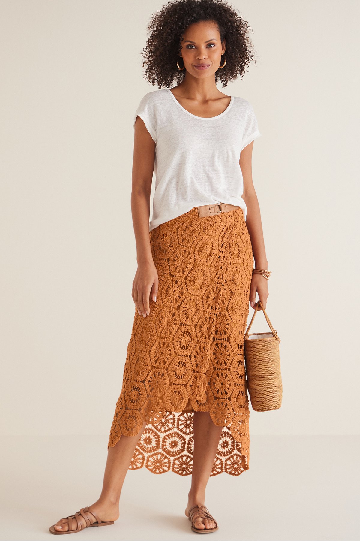 Women's Semsi Crochet Skirt by Soft Surroundings, in Honey Ginger size L (14-16)