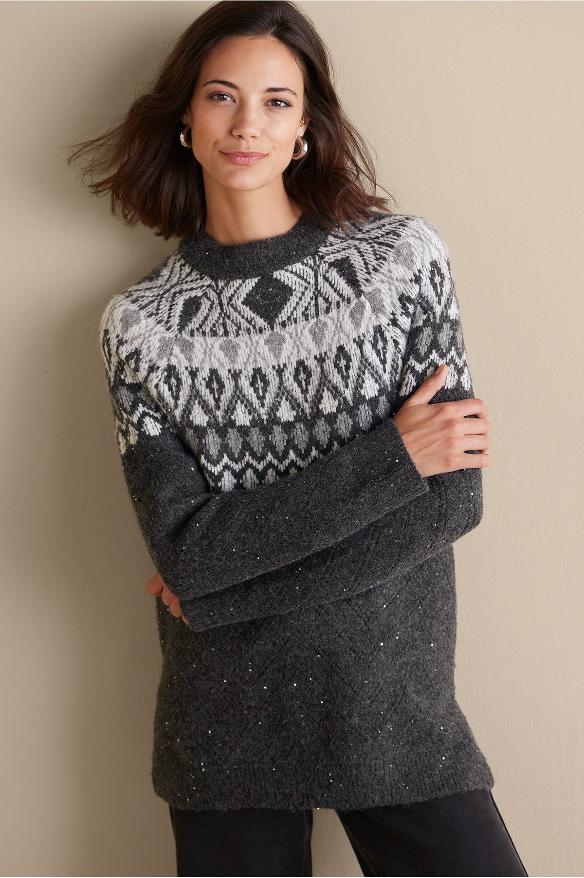 Seelie Fair Isle Sweater - Festive Cozy Raglan Sweater | Soft Surroundings