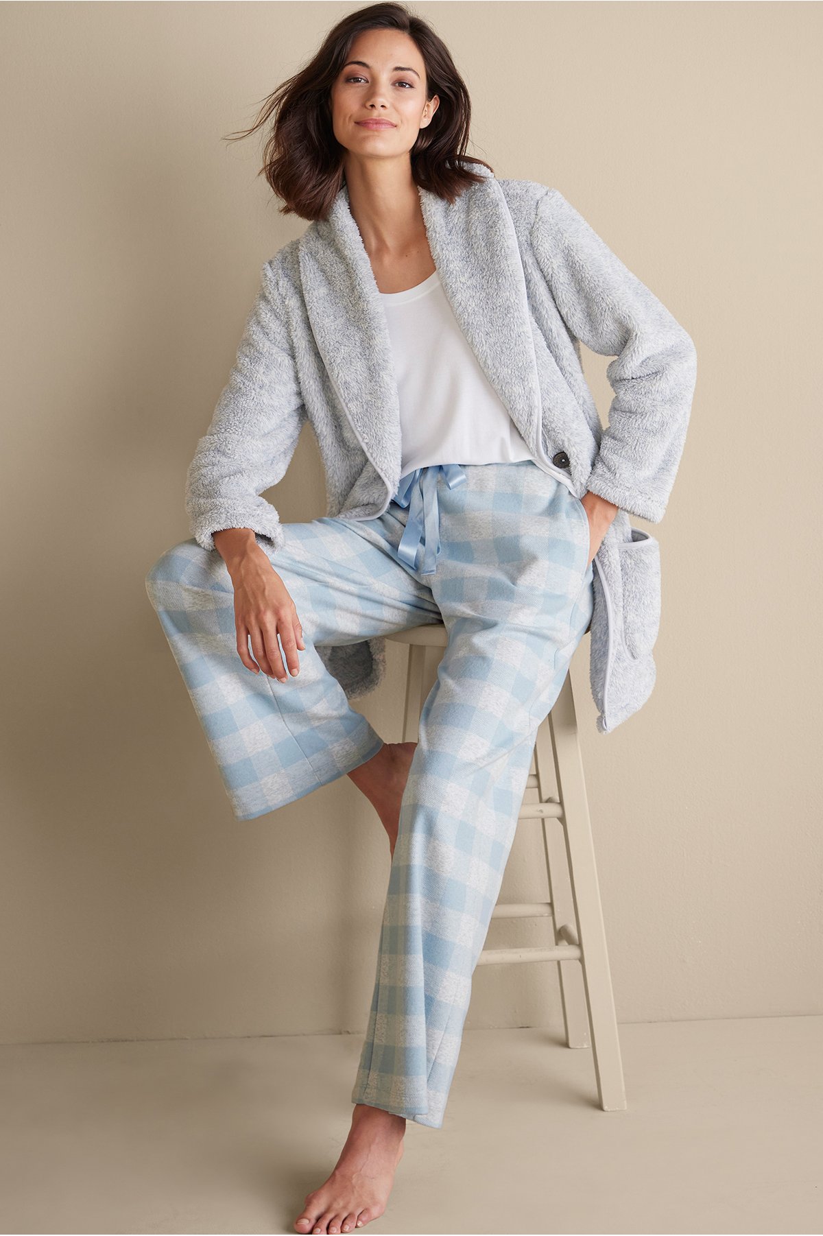 Women's Petites Mad About Plaid Pant by Soft Surroundings, in Blue Plaid size PM (10-12)
