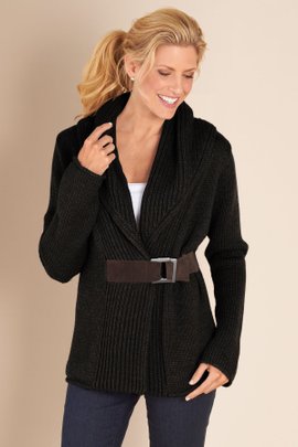 Womens Belted Chunky Sweater