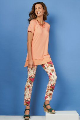 Superla Stretch Pull-On Watercolor Floral Skinny Ankle Pants