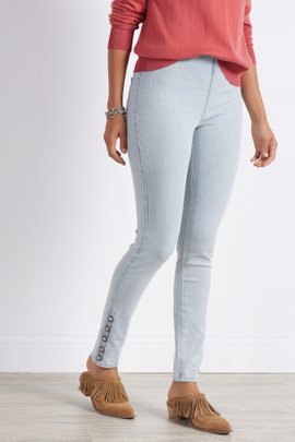 Petites Ultimate Denim Button Hem Skinny Jeans