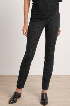 Superla Stretch Pull-On Black Damask Straight Leg Pants