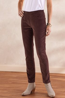 Pull-On Relaxed Straight Corduroy Pants