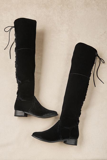 high knee velvet boots