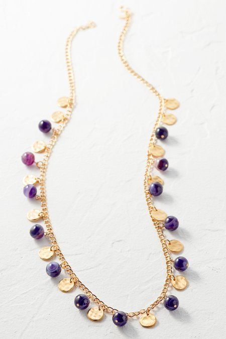 Agate Bead/Satin Gold Coin Necklace