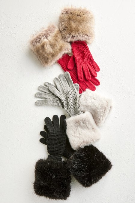 Cashmere Blend Removable Faux Rabbit Fur Gloves