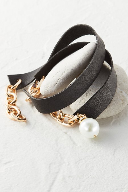Leather Wrap Pearl Charm Bracelet