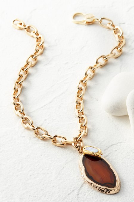 Agate Pearl Charm Necklace
