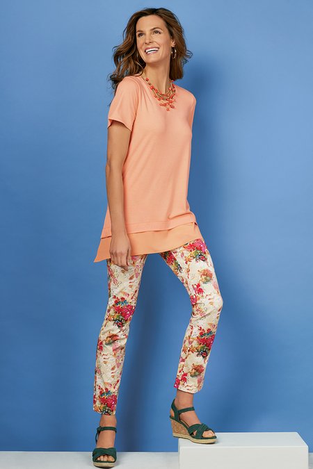 Petites Superla Stretch Pull-On Watercolor Floral Skinny Ankle Pants
