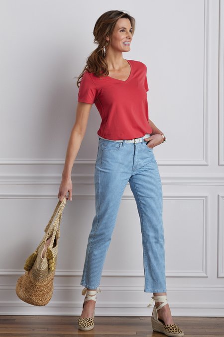 Women The Ultimate Denim Railroad Stripe Straight Crop Jeans