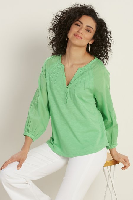 Les Plumes Embroidered Sleeve Blouse