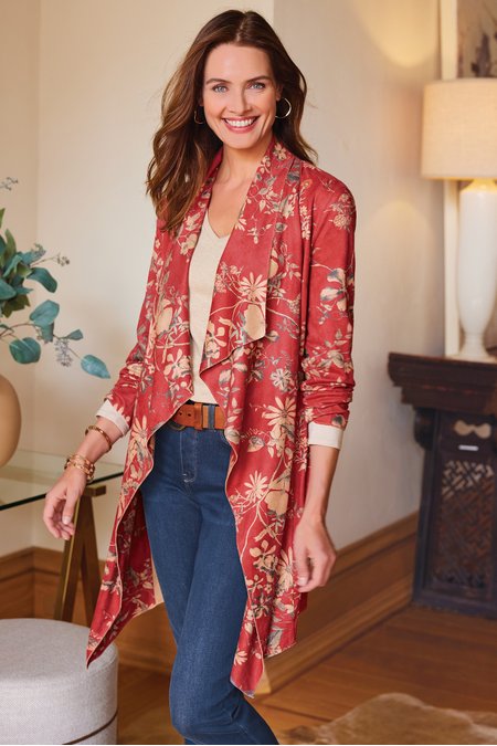 Printed Draped Shape Faux Suede Jacket