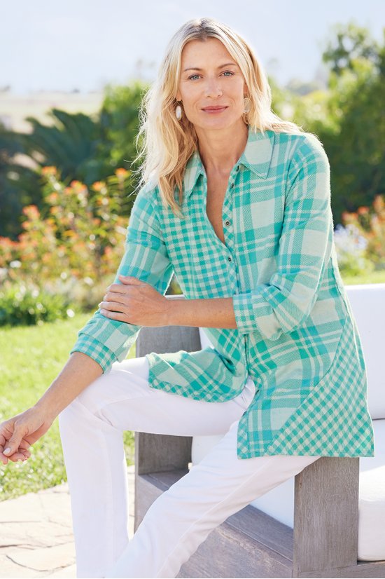 Womens Soft Surroundings Tops  Mad About Plaid Tunic Hickory ~ Gail Short  Writes