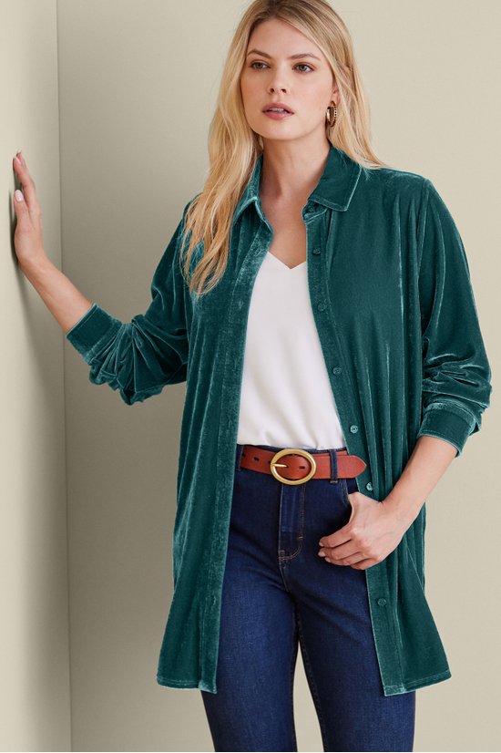 Velvet Boyfriend Tunic Shirt - Womens Stretch Velvet Shirt | Soft ...