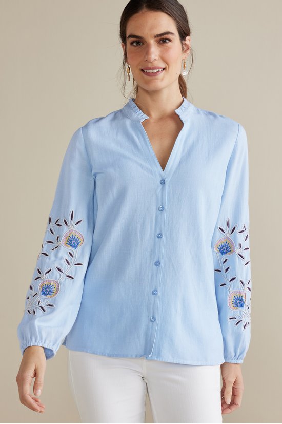 Womens Soft Surroundings Tops  Silk Hydrangea Shirt ~ Gail Short