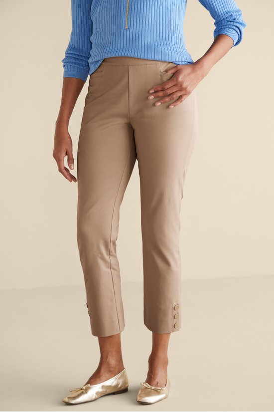 Soft Surroundings Khaki Superla Stretch Pull On Straight Leg Crop Pants  Large 