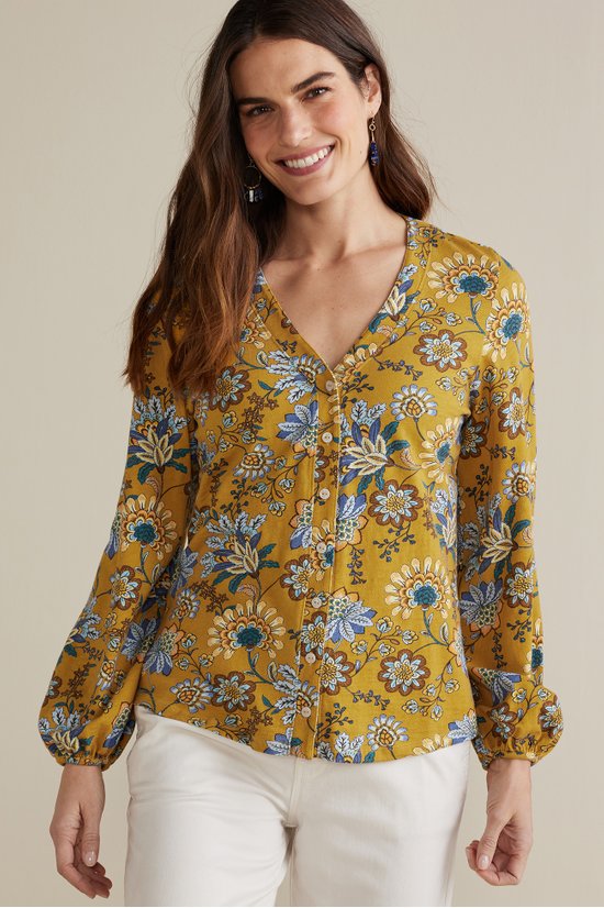 Womens Soft Surroundings Tops  Silk Hydrangea Shirt ~ Gail Short Writes