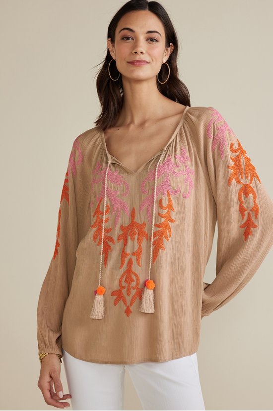 Noura Embroidered Gauze Pullover