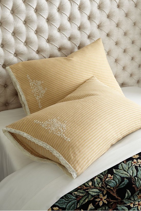 Ticking Stripe Pillowcase Pair Lace Trim Pillowcase, Embroidered Pillowcase Soft Surroundings